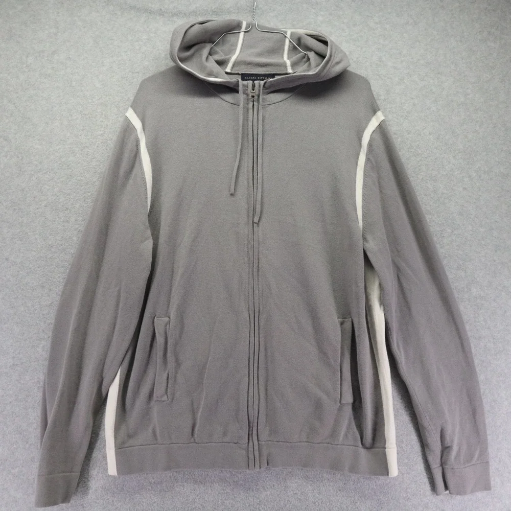 Banana Republic Hoodie Mens Large Full Zip Knit Jacket Gray White Long Sleeve